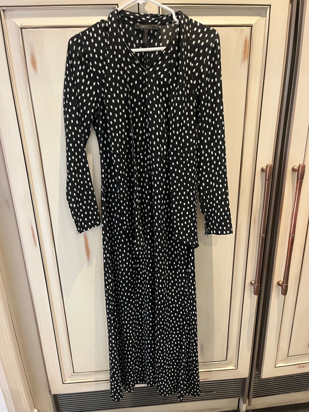 BCBGMaxAzria Black Maxi Dress with White Dot Print